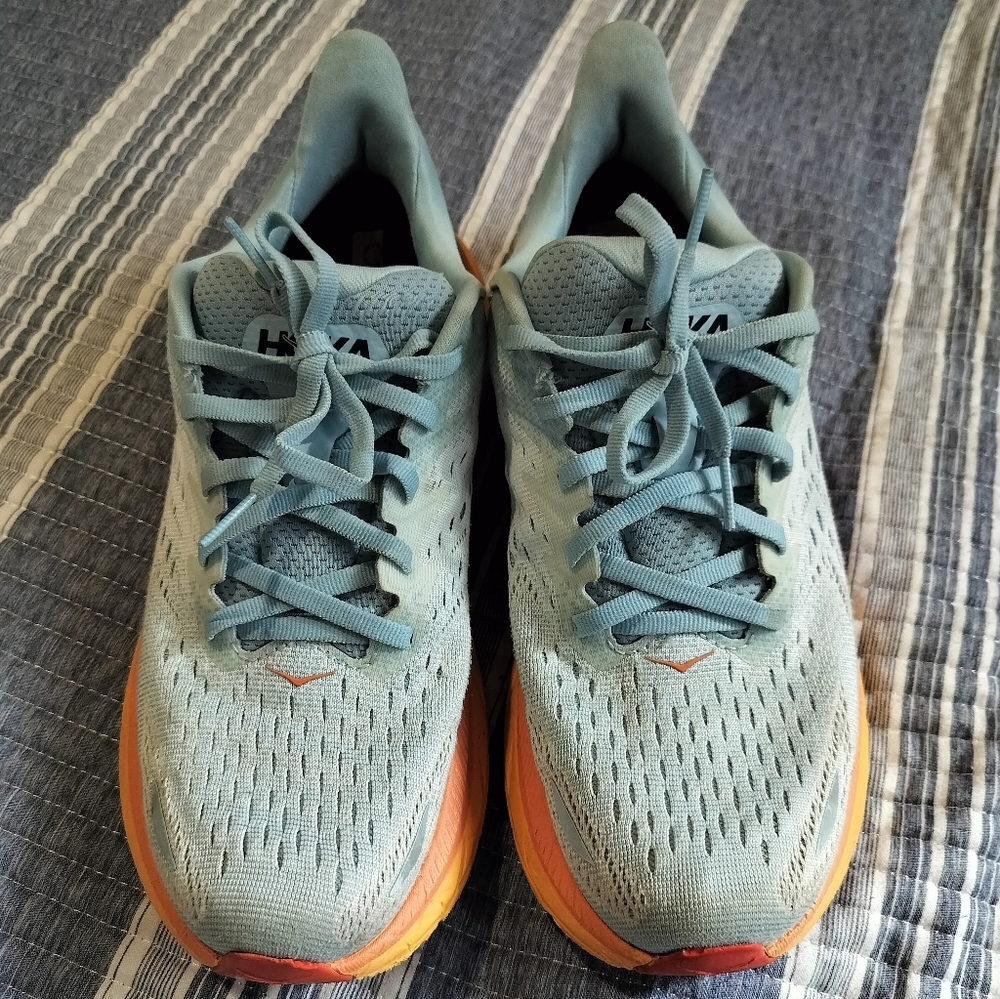 Hoka One One Clifton 8 Blue and Orange Women's Running Shoes Sz 9,